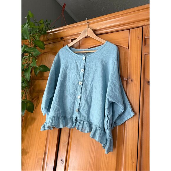 “Made in Italy 100% Linen Vera Tucci One Size Blouse - Picture 3 of 11